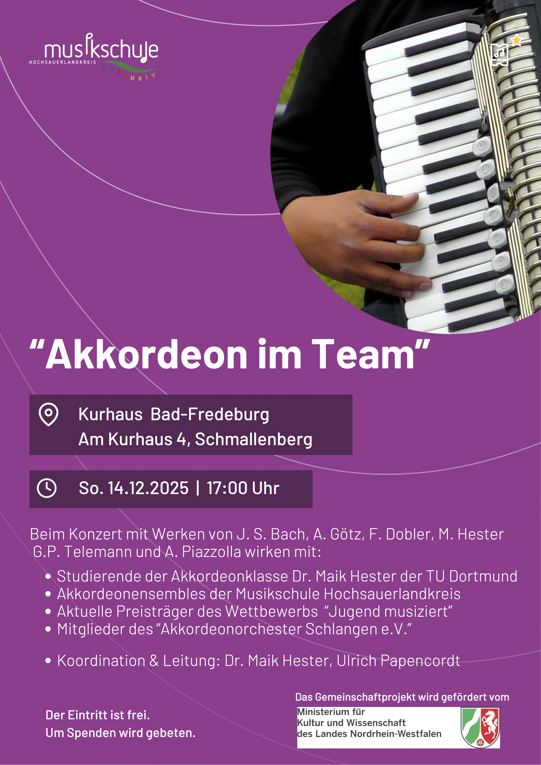 Plakat zum Konzert Akkordeon im Team am 14.12.2025 in Bad Fredeburg